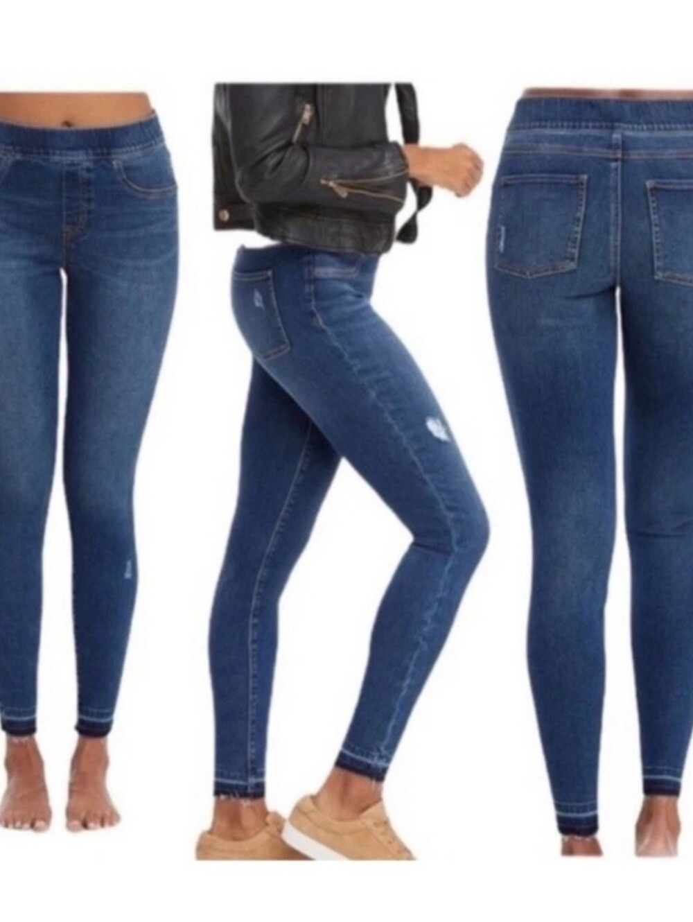 SPANX Dark Blue Distressed High-Rise Skinny Jeans
